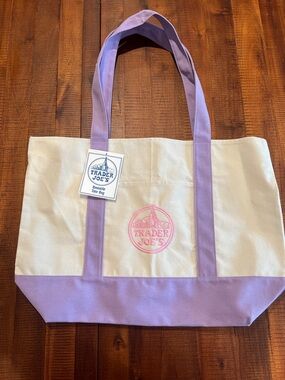 Trader Joe's Cream and Lavender Canvas Tote